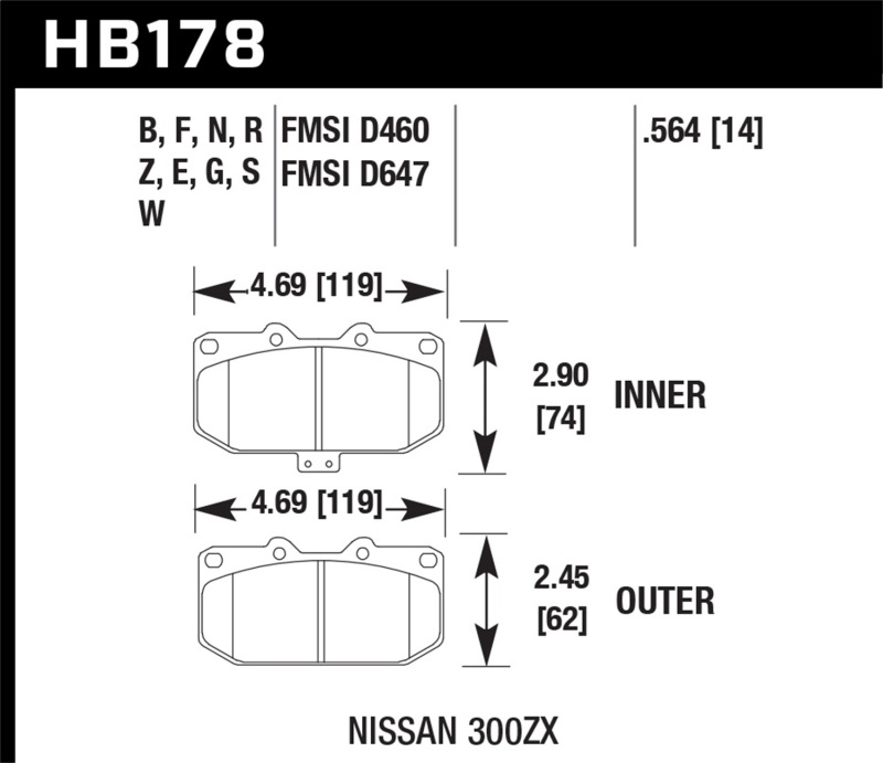 Subaru WRX Brake Pad Set - Front - Hawk Performance - DTC-60 - `06-`07